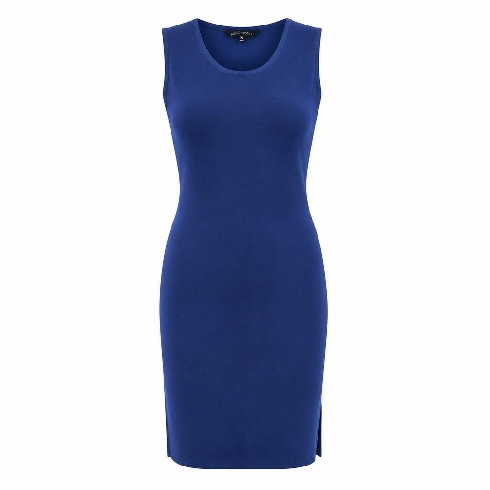 Ming Wang Dress Women XS Blue Sleeveless Knit Sheath Stretch Career Office Siren